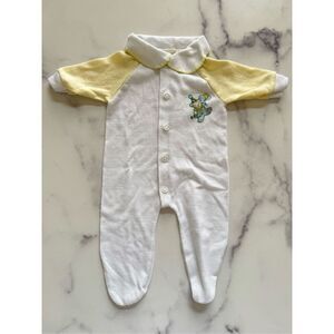 Teddy Bear Newborn bodysuit pastel yellow white one piece unisex baby vintage 80